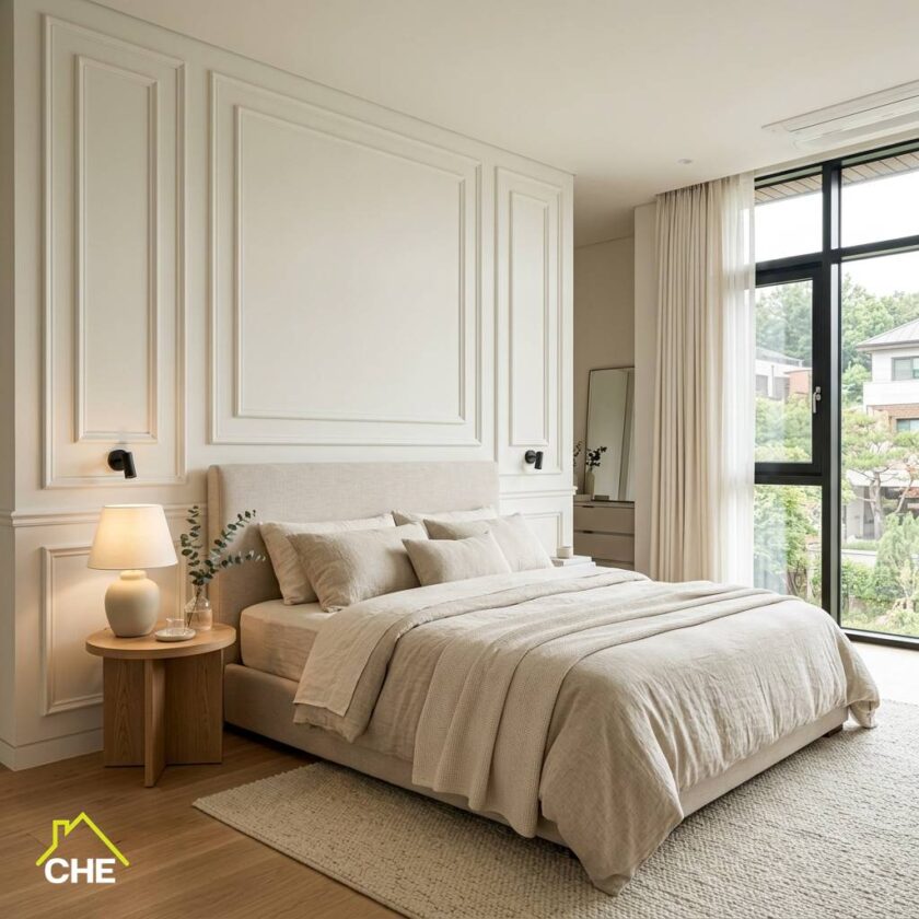 ไอเดียแต่งห้องนอนสไตล์เกาหลีด้วยคิ้วบัวผนังสีขาว